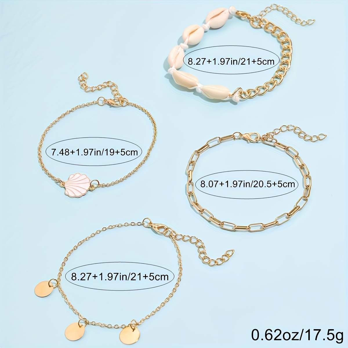 4pc Set, Elegant Ladies Anklets With Shell Pendants, Multi-layer Ocean Style Foot Jewelry, Vacation Style, Adjustable Beach Accessories details 4