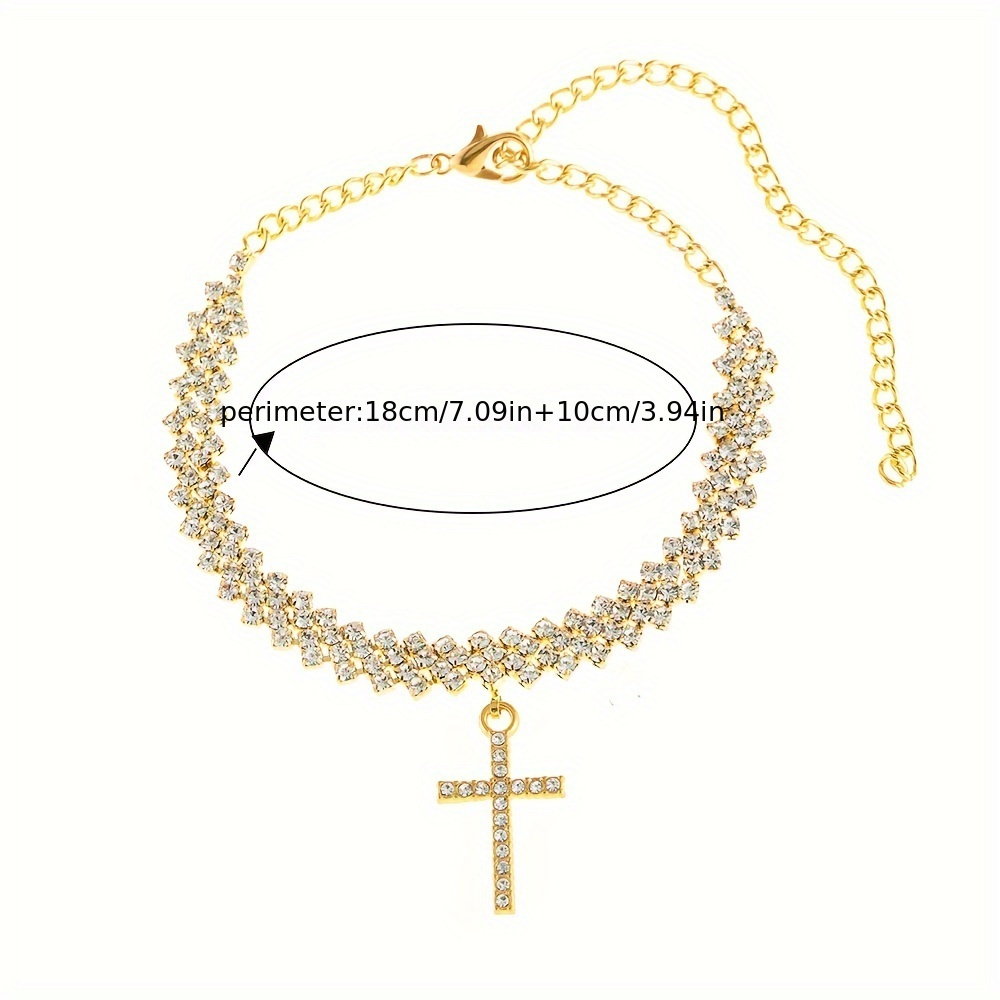 1 Pc Delicate Cross Pendant Anklet Zinc Alloy Jewelry With Shiny Rhinestones Inlaid Elegant Sexy Style Personality Summer Beach Foot Chain details 4