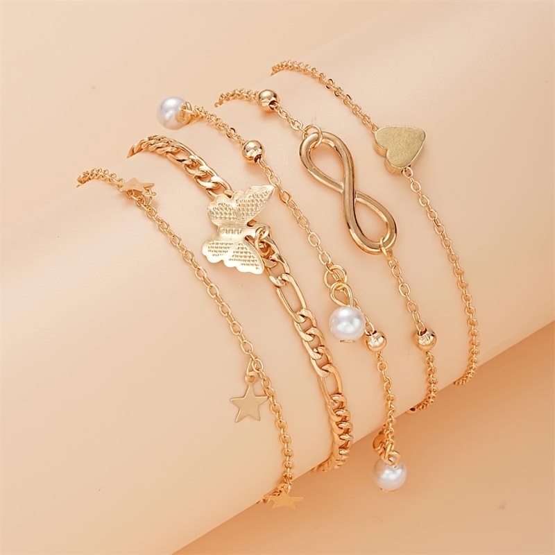 5-piece set of retro five-pointed butterfly care 8 figure multi-tiered ankle bracelet beach resort foot accessories details 6