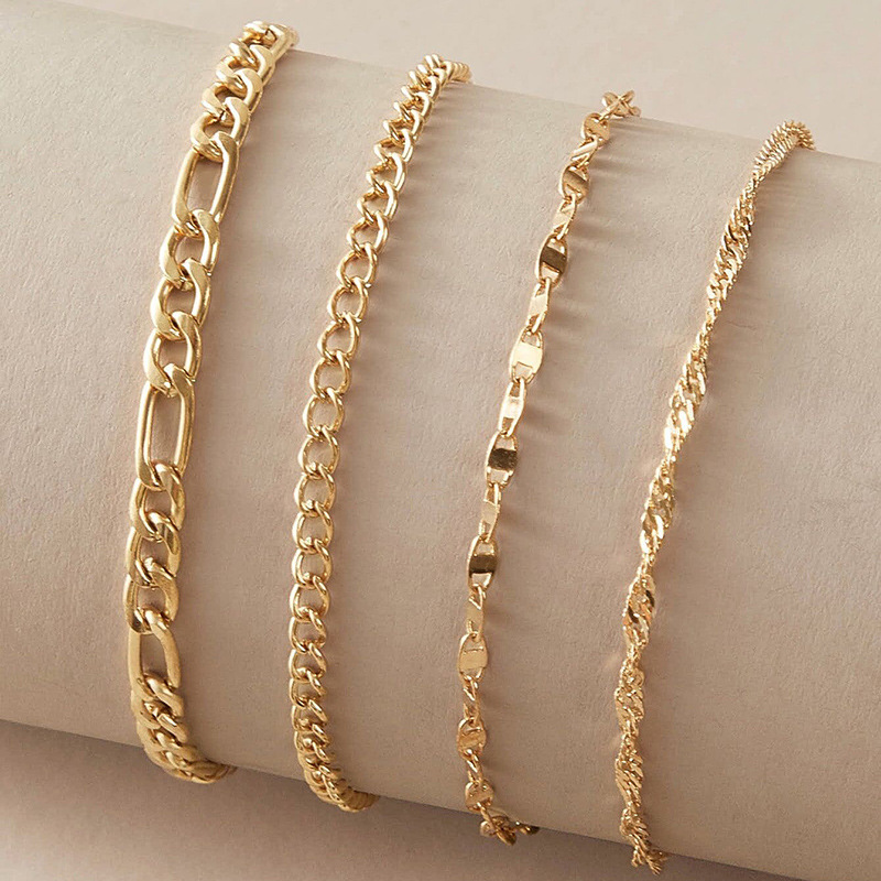 Simple Multilayer Chain Anklet Fashion Alloy Hollow Chain Ankle Bracelet 4 Pcs Summer Beach Style Jewelry Set details 2