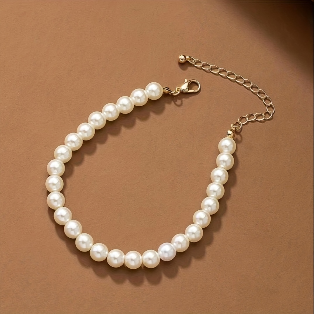 1pc Elegant White Faux Pearls Beads Beaded Anklet Temperament Lovely Ankle Bracelet details 0