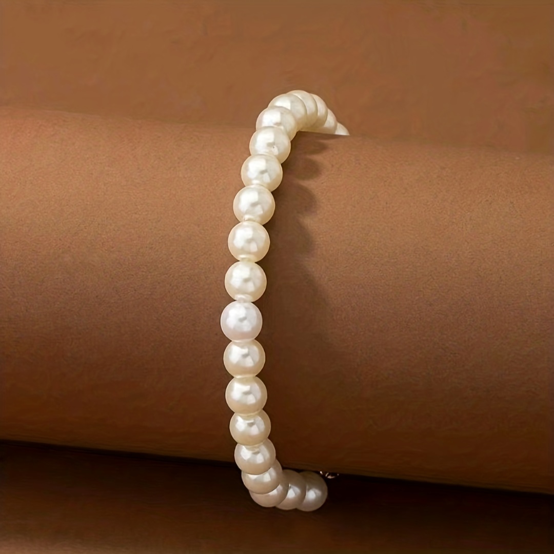 1pc Elegant White Faux Pearls Beads Beaded Anklet Temperament Lovely Ankle Bracelet details 2