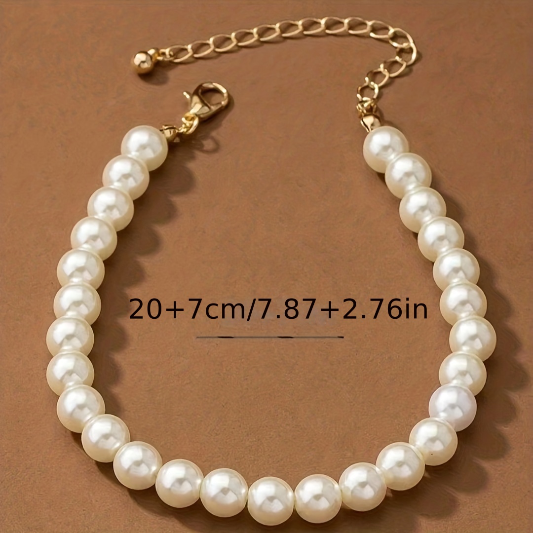 1pc Elegant White Faux Pearls Beads Beaded Anklet Temperament Lovely Ankle Bracelet details 3