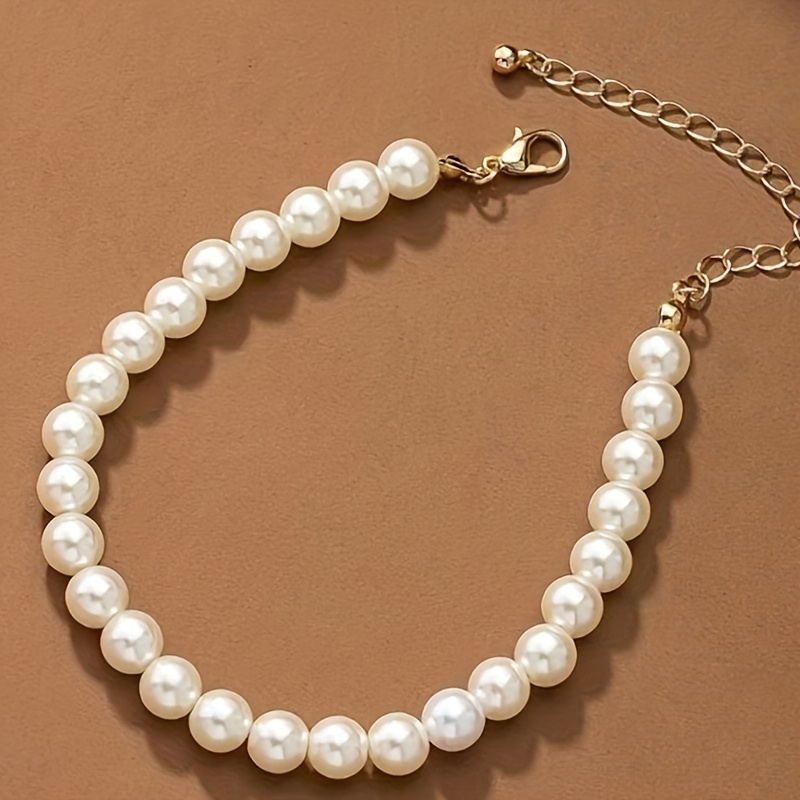 1pc Elegant White Faux Pearls Beads Beaded Anklet Temperament Lovely Ankle Bracelet details 4